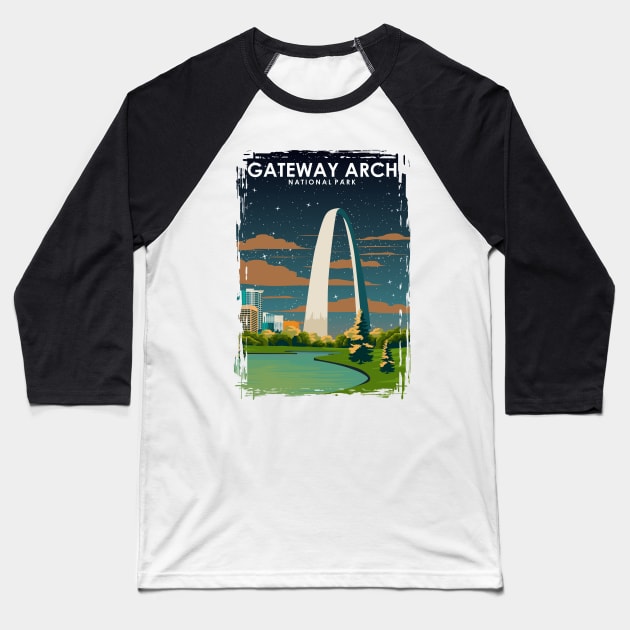 Gateway National Park Vintage Minimal Retro Travel Poster at Night Baseball T-Shirt by jornvanhezik